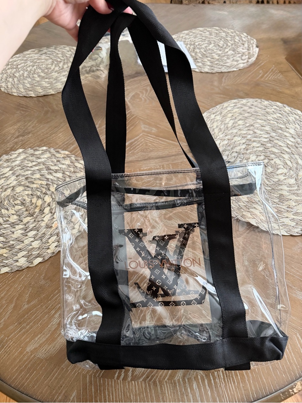 Black/clear pvc plastic tote beach bag NEW - Picture 2 of 2